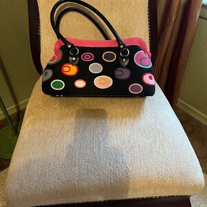 Chic Black and Pink Shoulder Bag with Colorful Circles